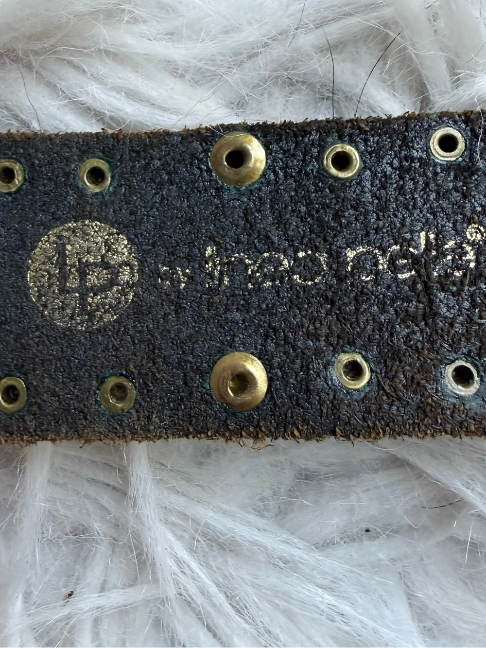 Vintage Linea Pelle Studded Leather Belt Brown Brass Rivets Distressed Boho